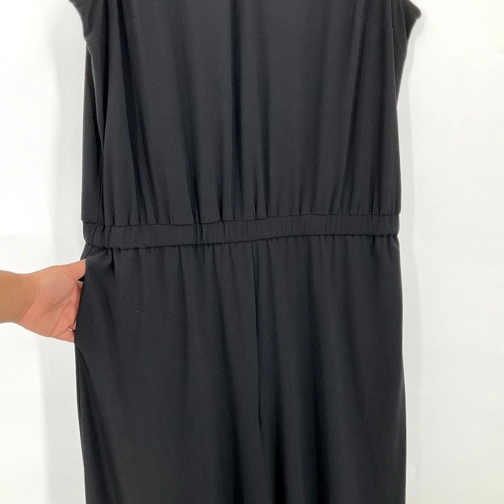 MSK Jumpsuit Women XL Black Gold Accent Elastic‎ Waist Pockets Wide Leg Classy